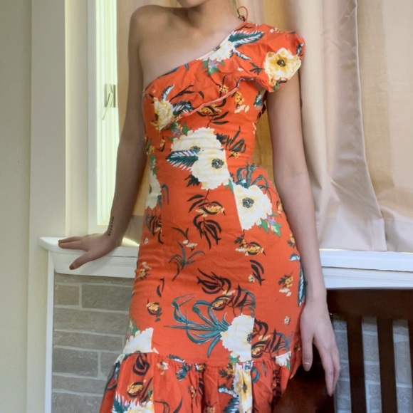 knee length dresses for ladies Olivia One Shoulder Midi Linen Dress